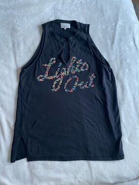 3.1 Phillip Lim Black Studded Keyhole Tank with Multicolor Embellishments